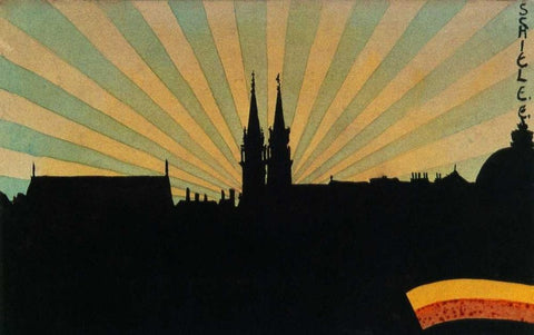 Silhouette Of Klosterneuburg 1906 Black Ornate Wood Framed Art Print with Double Matting by Schiele, Egon