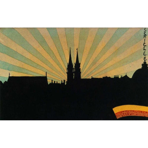 Silhouette Of Klosterneuburg 1906 White Modern Wood Framed Art Print by Schiele, Egon