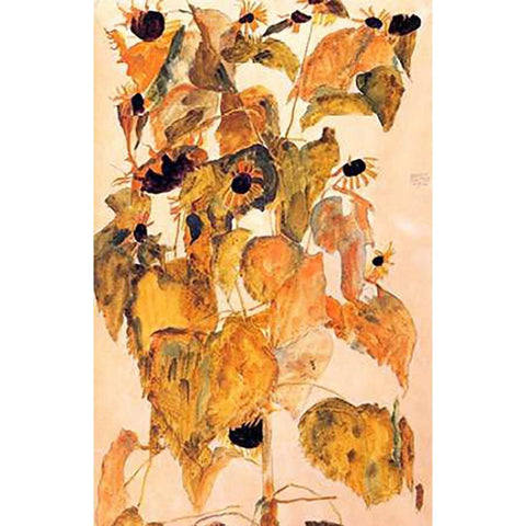 Sunflowers Black Modern Wood Framed Art Print with Double Matting by Schiele, Egon