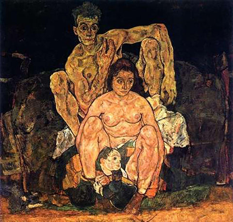 The Family 1918 Black Ornate Wood Framed Art Print with Double Matting by Schiele, Egon