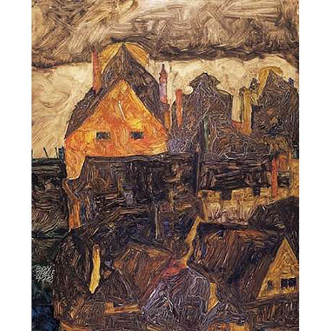 The Old City I Black Modern Wood Framed Art Print with Double Matting by Schiele, Egon