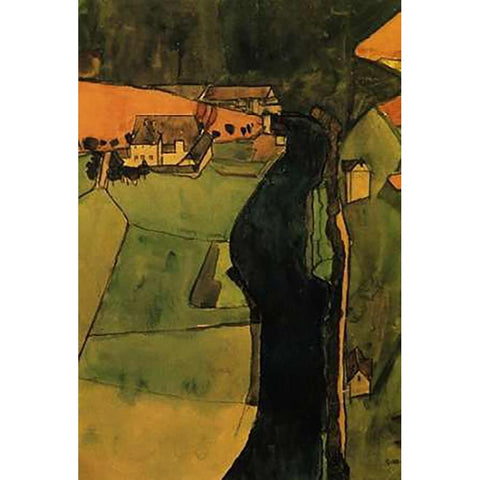 Town On The Blue River 1910 White Modern Wood Framed Art Print by Schiele, Egon