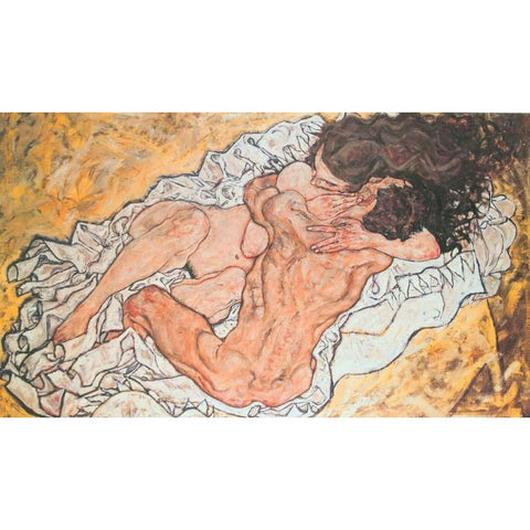 Umarmung Black Modern Wood Framed Art Print with Double Matting by Schiele, Egon