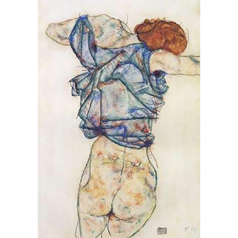 Woman Undressing Black Modern Wood Framed Art Print with Double Matting by Schiele, Egon