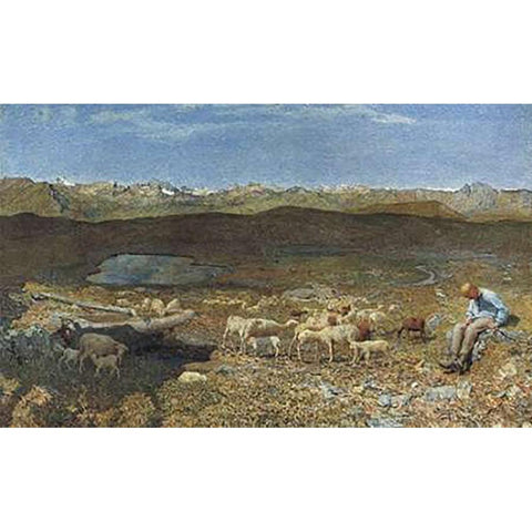 Alpine Meadows Black Modern Wood Framed Art Print with Double Matting by Segantini, Giovanni