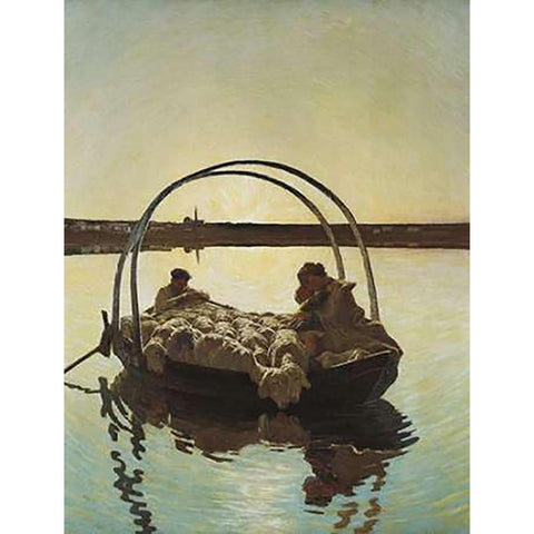 Ave Maria Crossing The Lake Black Modern Wood Framed Art Print by Segantini, Giovanni