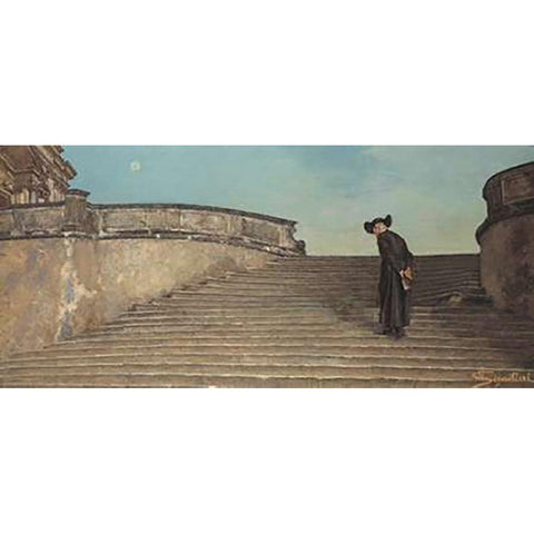 Early Mass White Modern Wood Framed Art Print by Segantini, Giovanni