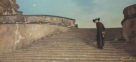 Early Mass Black Ornate Wood Framed Art Print with Double Matting by Segantini, Giovanni