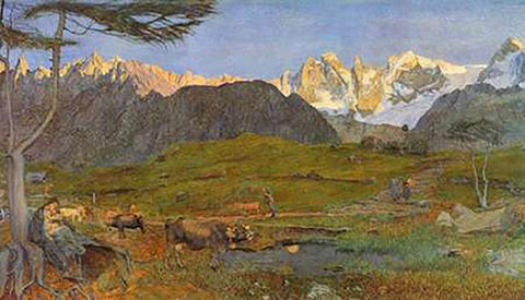 Life White Modern Wood Framed Art Print with Double Matting by Segantini, Giovanni