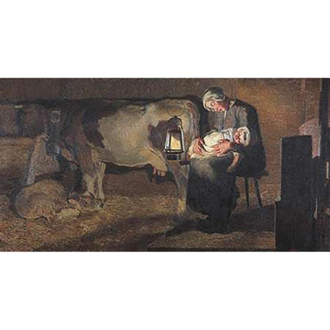 The Two Mothers Black Modern Wood Framed Art Print with Double Matting by Segantini, Giovanni