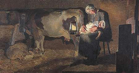 The Two Mothers White Modern Wood Framed Art Print with Double Matting by Segantini, Giovanni