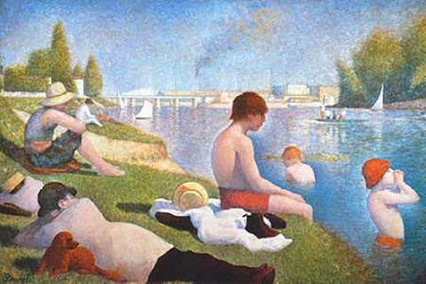 Bathing At Asnieres White Modern Wood Framed Art Print with Double Matting by Seurat, Georges