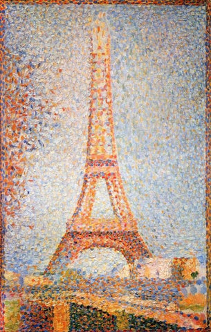 Eiffel Tower White Modern Wood Framed Art Print with Double Matting by Seurat, Georges