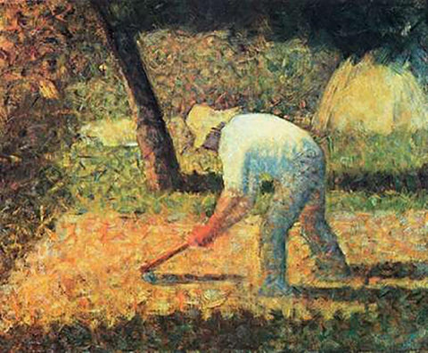 Farm Laborer With Hoe Black Ornate Wood Framed Art Print with Double Matting by Seurat, Georges