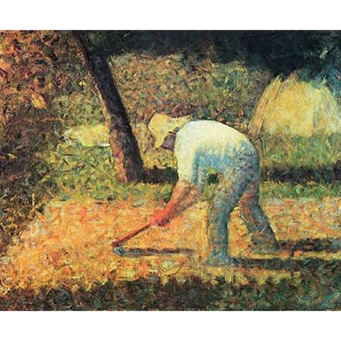 Farm Laborer With Hoe White Modern Wood Framed Art Print by Seurat, Georges