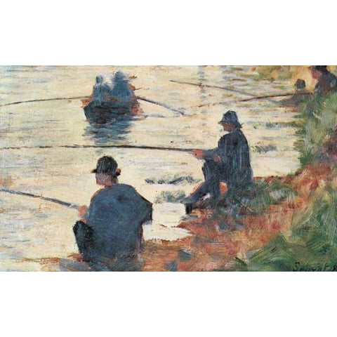 Fisherman White Modern Wood Framed Art Print by Seurat, Georges