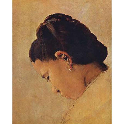 Head Of A Girl White Modern Wood Framed Art Print by Seurat, Georges