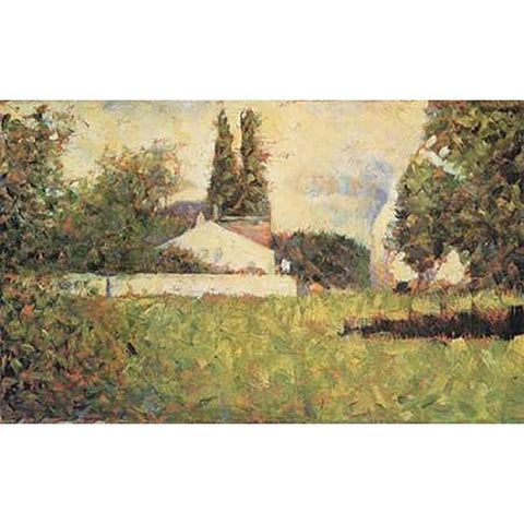 House Among Trees White Modern Wood Framed Art Print by Seurat, Georges