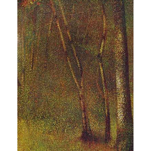 In The Woods At Pontaubert Black Modern Wood Framed Art Print with Double Matting by Seurat, Georges