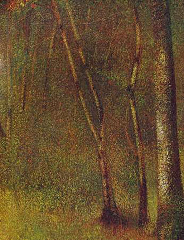 In The Woods At Pontaubert Black Ornate Wood Framed Art Print with Double Matting by Seurat, Georges