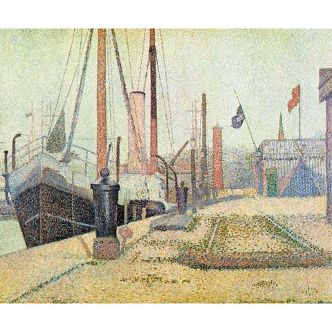 La Maria At Honfleur Black Modern Wood Framed Art Print with Double Matting by Seurat, Georges