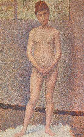 Standing Model White Modern Wood Framed Art Print with Double Matting by Seurat, Georges