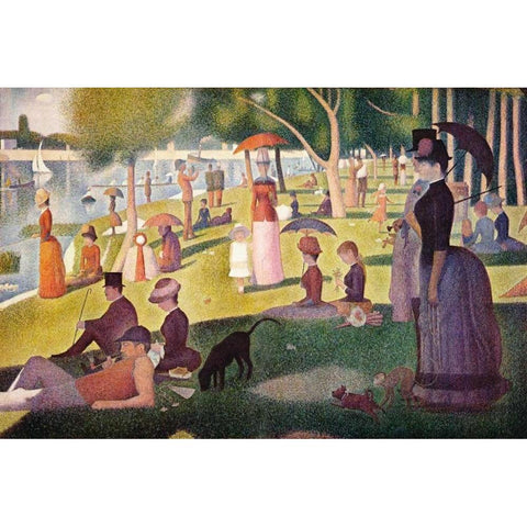 Sunday Afternoon On The Island Of La Grande Jatte Gold Ornate Wood Framed Art Print with Double Matting by Seurat, Georges