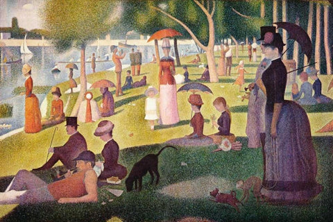 Sunday Afternoon On The Island Of La Grande Jatte White Modern Wood Framed Art Print with Double Matting by Seurat, Georges