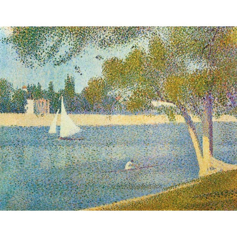 The Seine At La Grande Jatte In The Spring Gold Ornate Wood Framed Art Print with Double Matting by Seurat, Georges