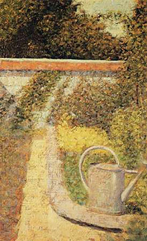 The Watering Can Garden At Le Raincy Black Ornate Wood Framed Art Print with Double Matting by Seurat, Georges