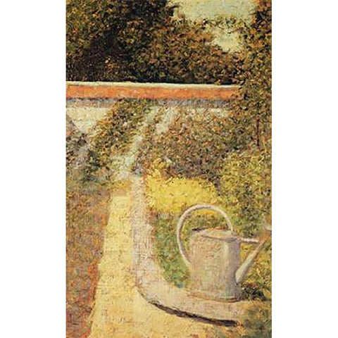 The Watering Can Garden At Le Raincy Gold Ornate Wood Framed Art Print with Double Matting by Seurat, Georges