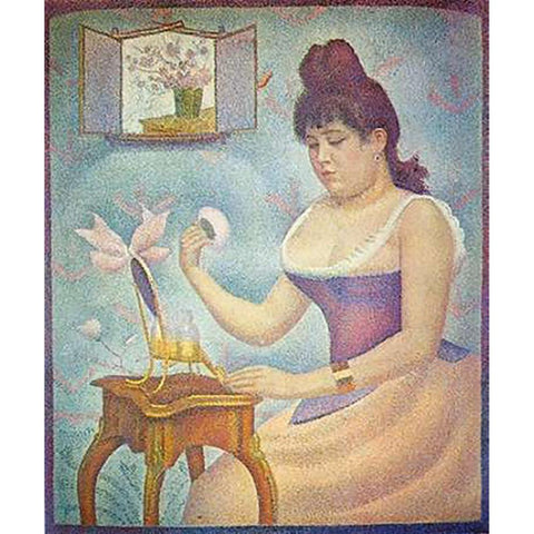 Young Woman Powdering Herself Gold Ornate Wood Framed Art Print with Double Matting by Seurat, Georges