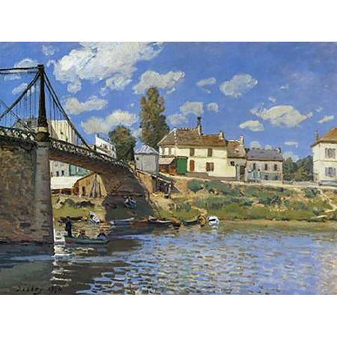 Bridge At Villeneuve La Garenne Gold Ornate Wood Framed Art Print with Double Matting by Sisley, Alfred