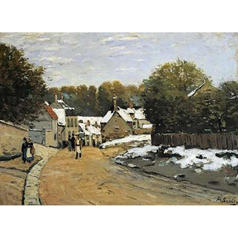 Early Snow At Louveciennes White Modern Wood Framed Art Print by Sisley, Alfred