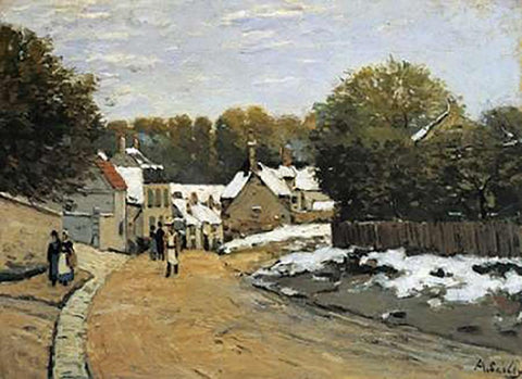 Early Snow At Louveciennes White Modern Wood Framed Art Print with Double Matting by Sisley, Alfred