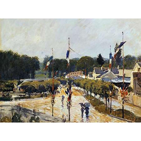 Fete Day At Marly Le Roi White Modern Wood Framed Art Print by Sisley, Alfred