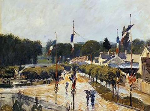 Fete Day At Marly Le Roi White Modern Wood Framed Art Print with Double Matting by Sisley, Alfred