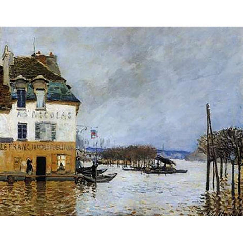 Flood At Port Marly Gold Ornate Wood Framed Art Print with Double Matting by Sisley, Alfred