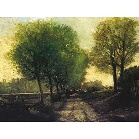 Lane Near A Small Town Black Modern Wood Framed Art Print with Double Matting by Sisley, Alfred