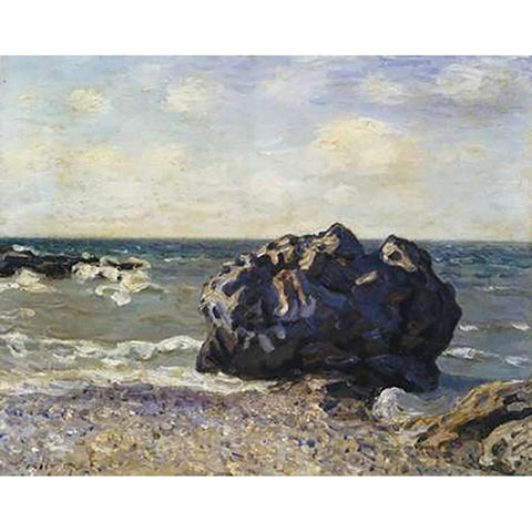 Langland Bay Storrs Rock Morning Black Modern Wood Framed Art Print with Double Matting by Sisley, Alfred