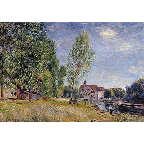 Matrats Boatyard Moret Sur Loing White Modern Wood Framed Art Print by Sisley, Alfred