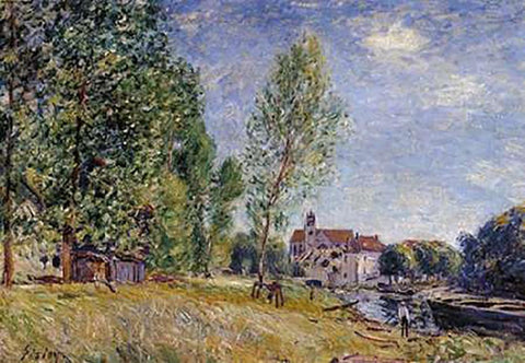 Matrats Boatyard Moret Sur Loing White Modern Wood Framed Art Print with Double Matting by Sisley, Alfred