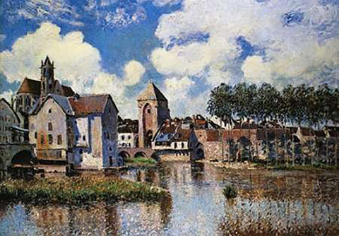 Moret Sur Loing White Modern Wood Framed Art Print with Double Matting by Sisley, Alfred