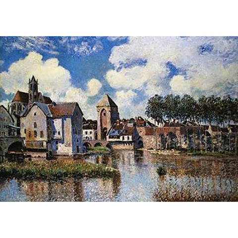 Moret Sur Loing Black Modern Wood Framed Art Print with Double Matting by Sisley, Alfred