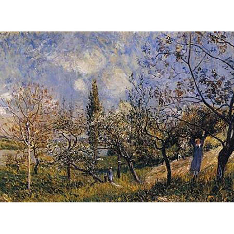 Orchard In The Spring Gold Ornate Wood Framed Art Print with Double Matting by Sisley, Alfred