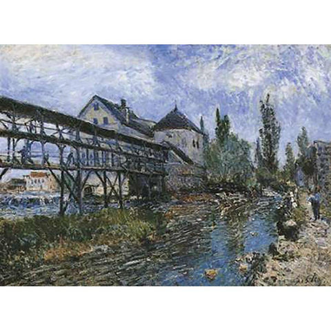 Provenchers Mill At Moret Gold Ornate Wood Framed Art Print with Double Matting by Sisley, Alfred