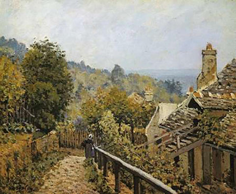 Sentier De La Mi Cote Louveciennes White Modern Wood Framed Art Print with Double Matting by Sisley, Alfred