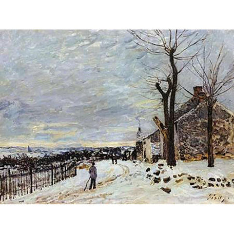 Snowy Weather At Veneux Nadon Black Modern Wood Framed Art Print with Double Matting by Sisley, Alfred