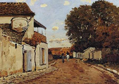 Street In Louveciennes White Modern Wood Framed Art Print with Double Matting by Sisley, Alfred