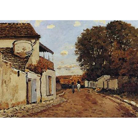 Street In Louveciennes Black Modern Wood Framed Art Print with Double Matting by Sisley, Alfred